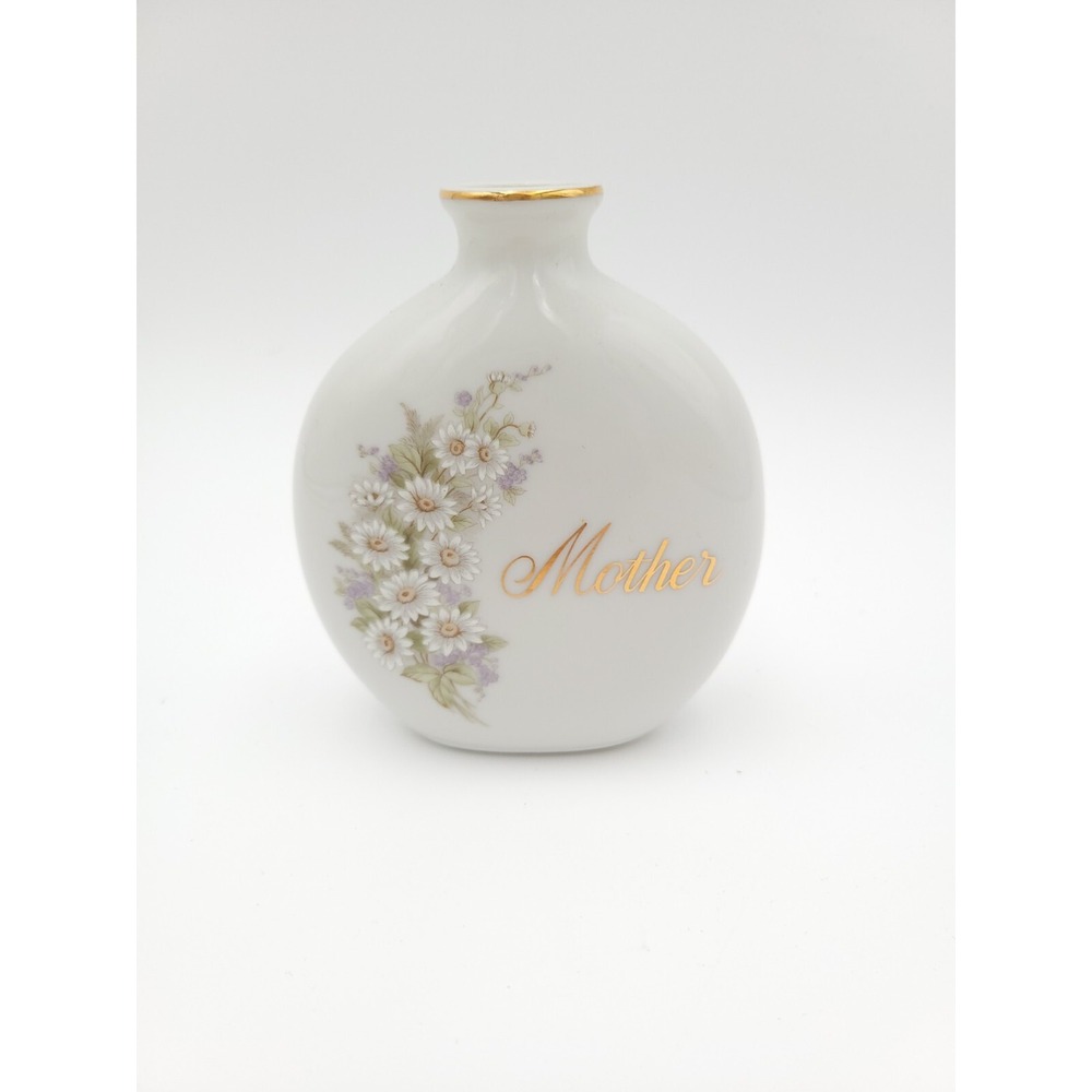 Vintage Mother Vase by Papel Daisy Flowers White With Gold Accents Made In Japan